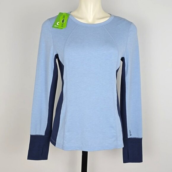 LOLE Women's Blue Wool Blend Base Layer Pullover Top Crew Neck Thumbholes Size S - Picture 1 of 14